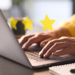 patient leaving a patient review typing on a computer