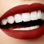 Perfect smile after crown lengthening procedure red lipstick white teeth