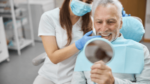 First time seeing full arch dental implant result for replacing missing teeth