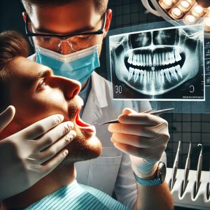 oral surgeon evaluating a patients teeth with an explorer tool