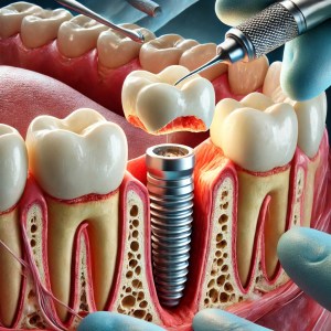 AI generated image of a dental implant and a cross section of a jaw