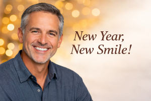 man smiling with new full arch dental implants next to a title 