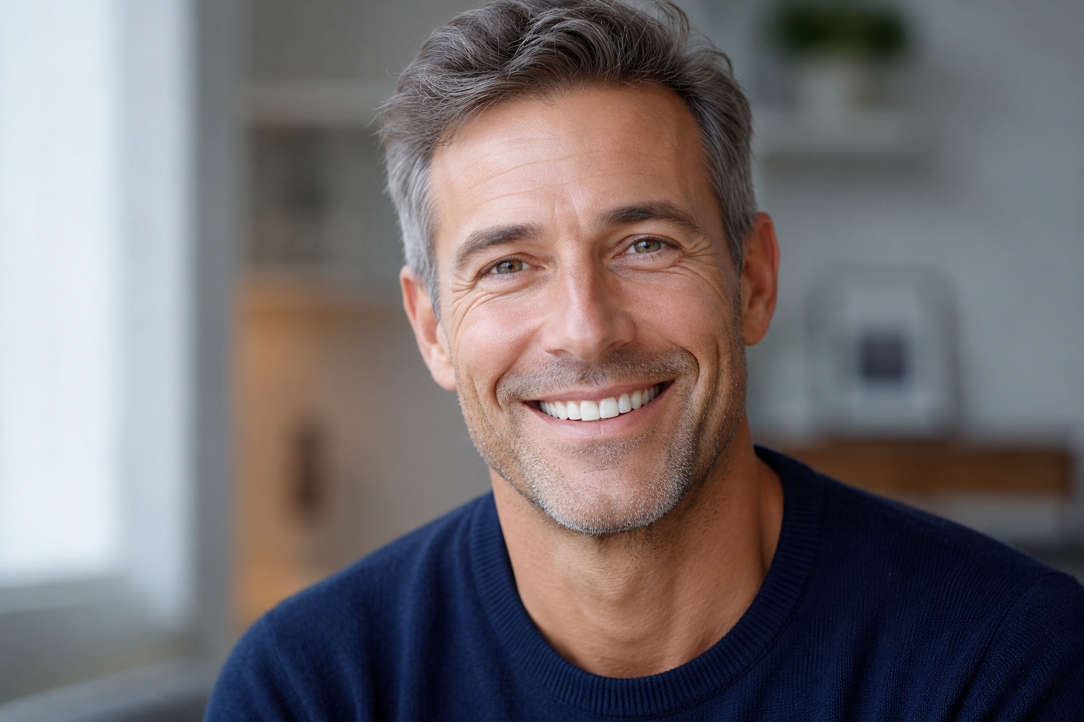 Man smiling with no missing teeth
