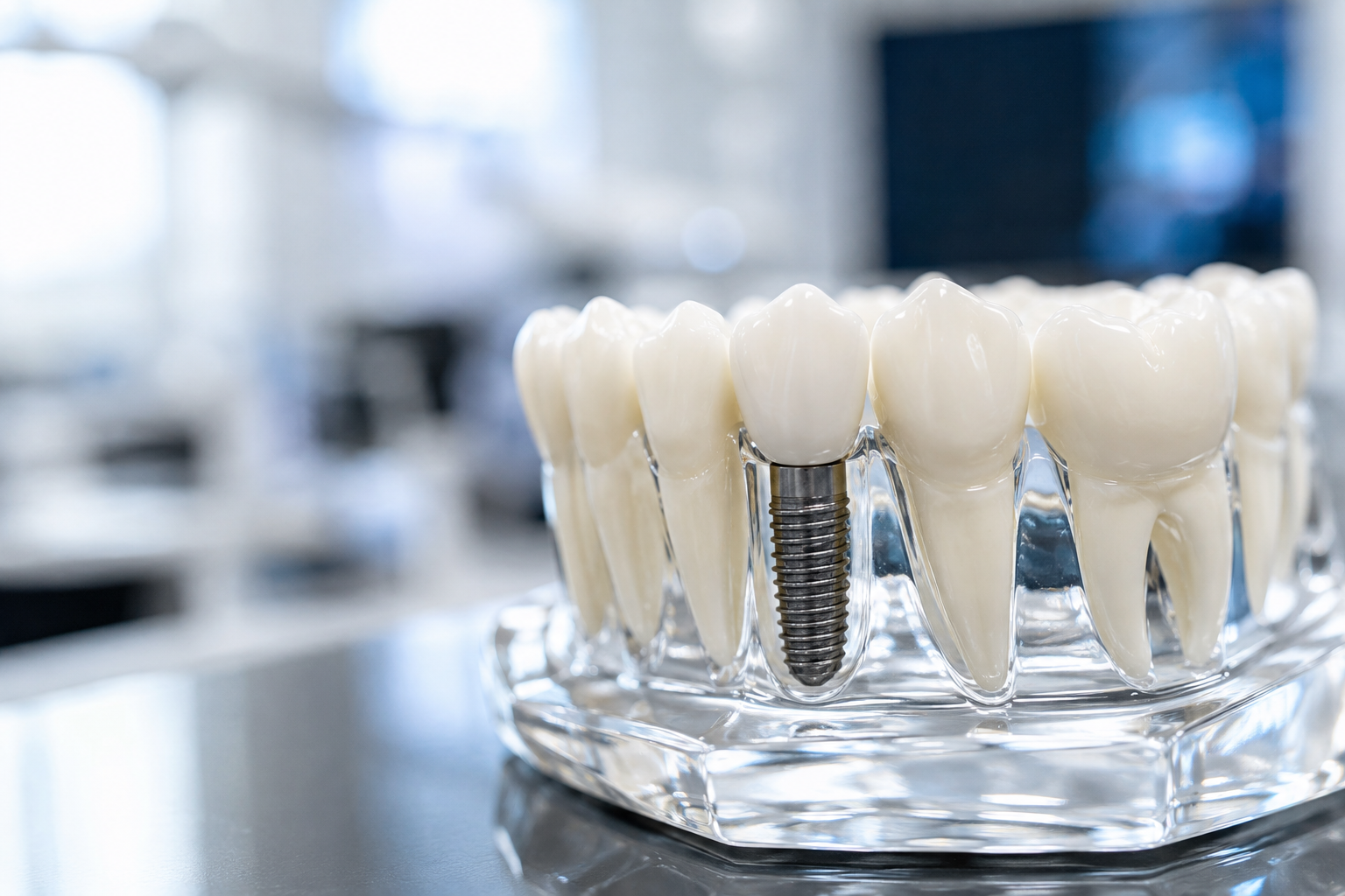 model of a dental implant in a mouth